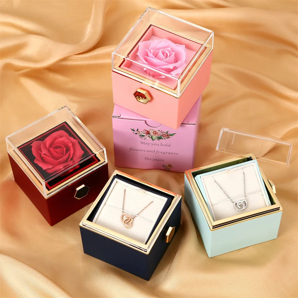 Custom Engraved Necklace With Rose Gift Box